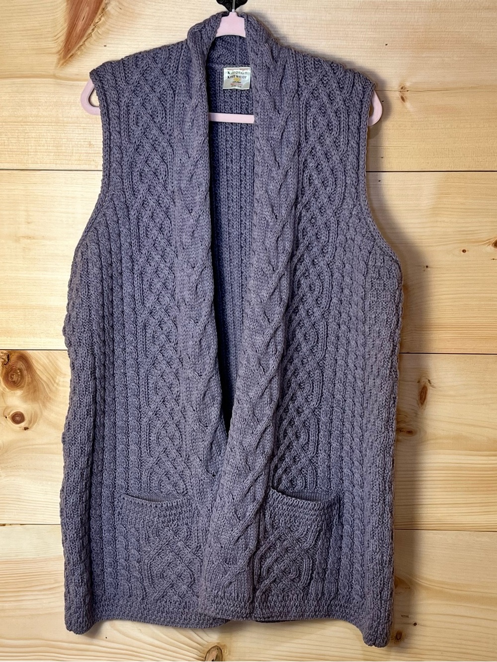 Kilronan Knitwear Irish ☘️ Wool Shawl-Collar Cable Knit Cardigan Sweater Vest